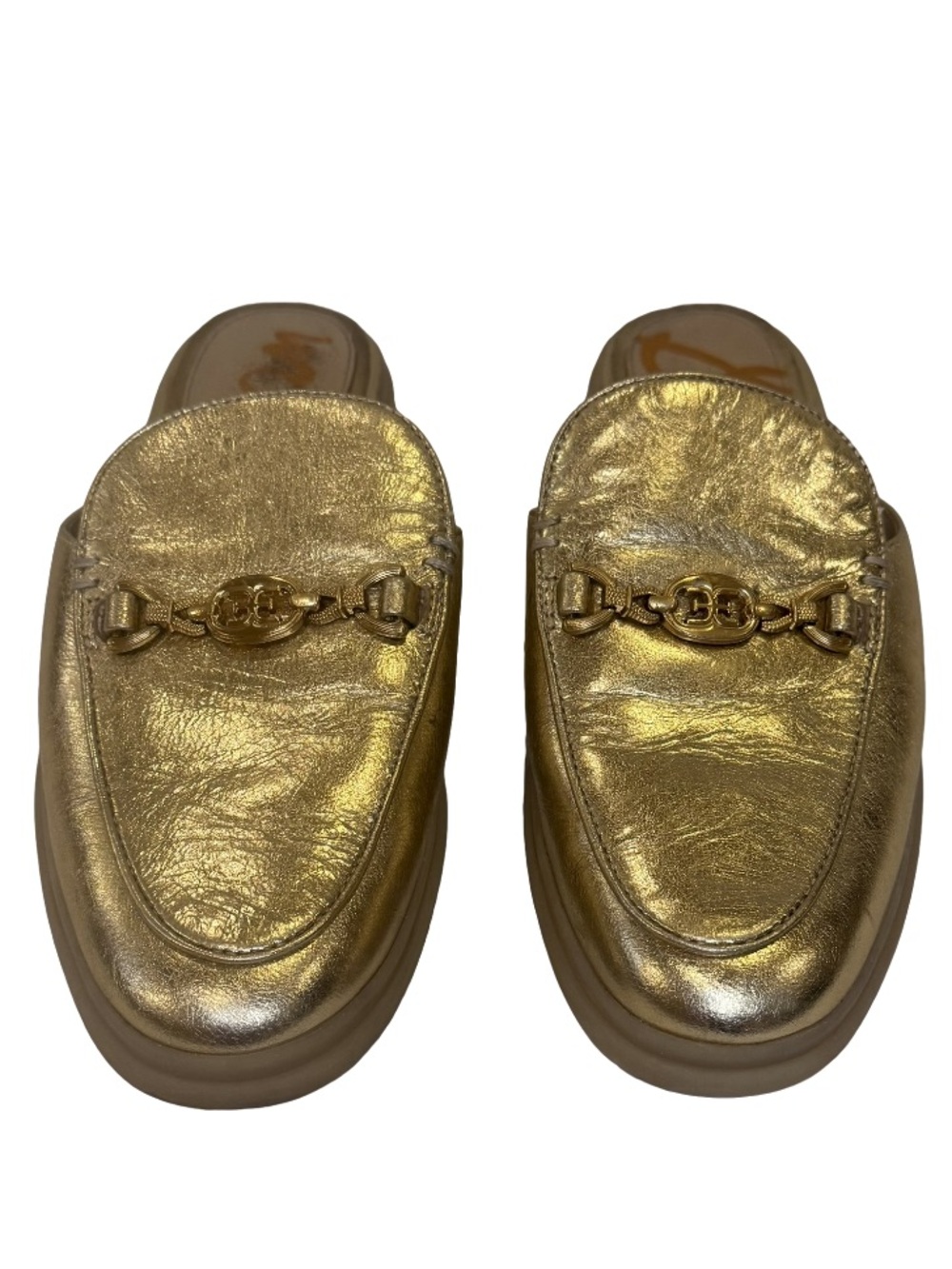 Sam Edelman Kira Metallic Gold Leather Bit Mule Slide Loafer Flat Shoe Size 6M